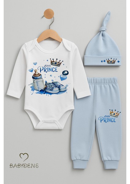 Little Prince 3’lü Erkek Bebek Takımı – Uzun Kollu %100 Pamuk Body, Pantolon ve Şapka Seti Mavi fiyatları