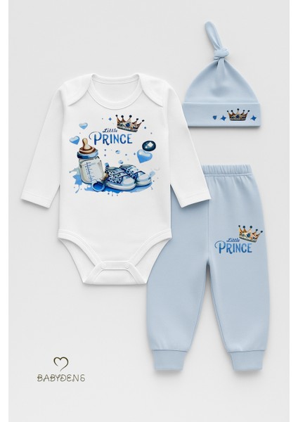 Little Prince 3’lü Erkek Bebek Takımı – Uzun Kollu %100 Pamuk Body, Pantolon ve Şapka Seti Mavi indirimleri