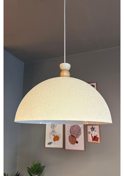 Linate Dokulu Açık Krem Ahşap Sarkıt Avize, Salon ve Dekorasyon Için