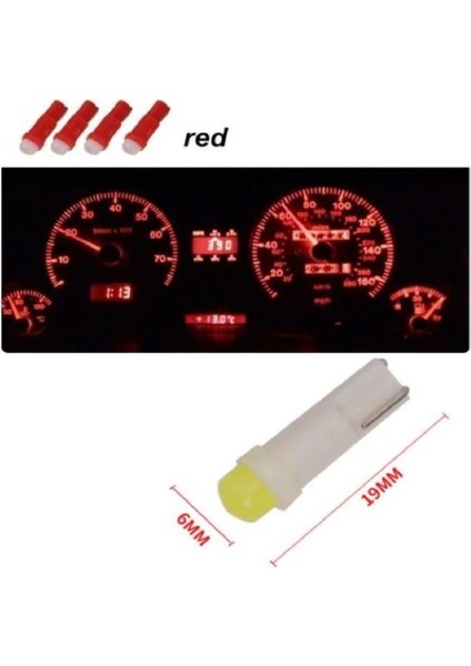 (4xadet) 1 Set 12V LED Mını Dipsiz T5 Red (Mini Dipsiz Ampul Kırmızı)