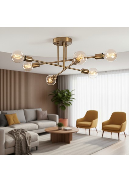 Rustik Eskitme 6'lı Avize Retro Kollu Tavan Lambası