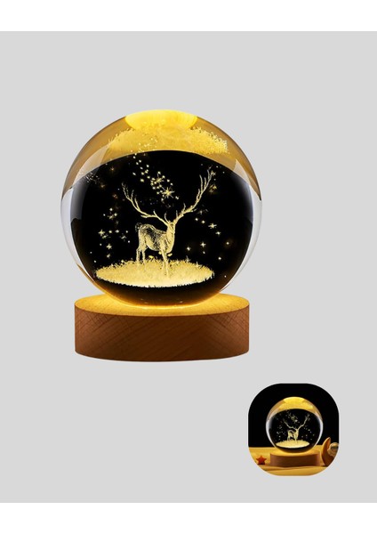 3D Geyik Desenli Kristal Küre USB Işıklı Ahşap Tabanlı Oda Lambası fiyatları
