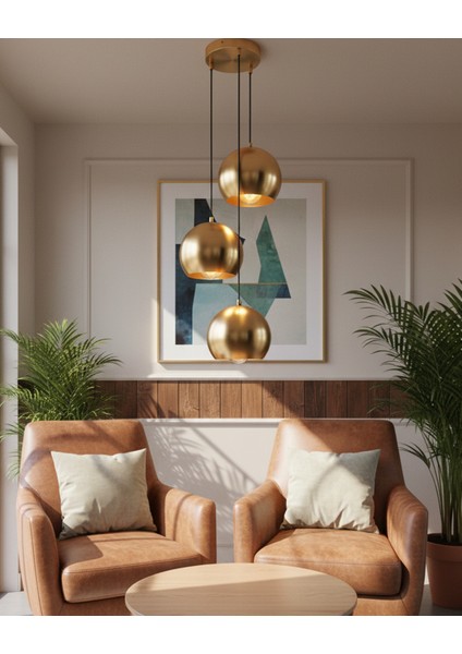 Bronz Renk 3'lü Küre Sarkıt Aydınlatma, Şık ve Modern Tasarım
