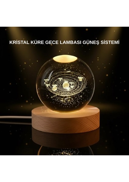 LED Işıklı Kristal Küre Ahşap Standlı Dekoratif Gezegen Model