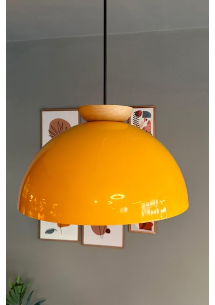 Sarı Ahşap Sarkıt Avize, Salon ve Dekorasyon Için Şık Aydınlatma