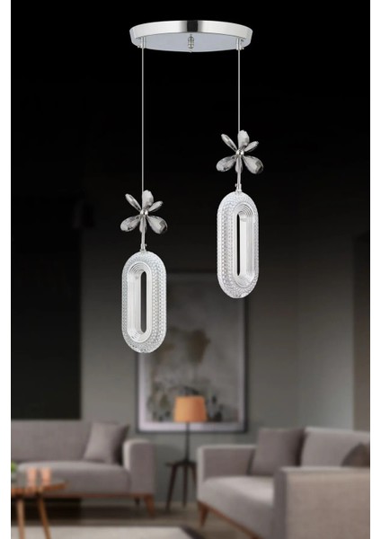 Modern 2'li Gümüş LED Kristal Avize, Salon ve Mutfak Için Şık Tasarım