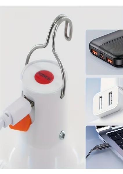 LED 30W Şarj Edilebilir Taşınabilir LED Ampul, Kamp Çadır ve Karavan Için Uygun, Kanca Askılı LED Ampul