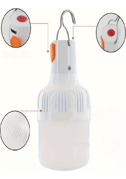 LED 30W Şarj Edilebilir Taşınabilir LED Ampul, Kamp Çadır ve Karavan Için Uygun, Kanca Askılı LED Ampul