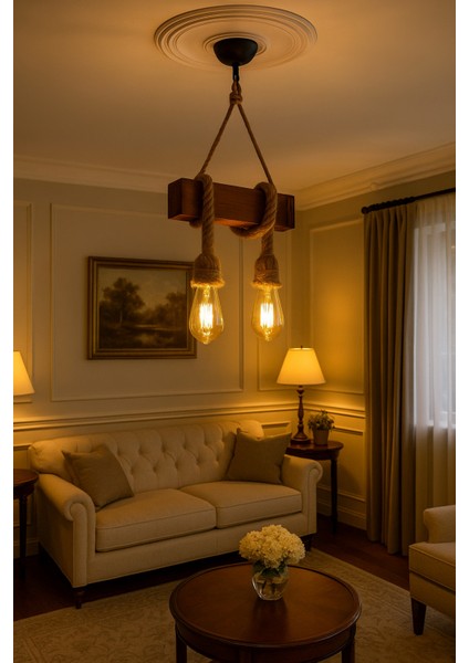 Şık Ahşap Halatlı Modern Dekoratif Avize, Evinize Sıcaklık Katacak fiyatları