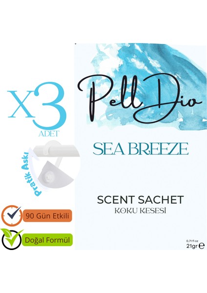 3'lü Sea Breeze Ayakkabılık Dolap ve Çekmece Parfümlü Kese Kokusu Oda Koku Kesesi