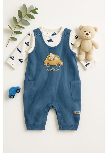 Erkek Bebek Arabalı 2 Li Salopet Takım Çıtçıtlı Yenidoğan Kıyafeti Çorap Hediyeli fiyatları