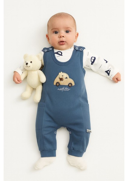 Erkek Bebek Arabalı 2 Li Salopet Takım Çıtçıtlı Yenidoğan Kıyafeti Çorap Hediyeli modelleri