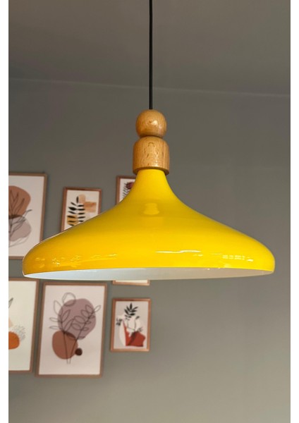 Açık Sarı Kalın Ahşap Boncuk Sarkıt Avize, Salon ve Mutfak Için Şık Aydınlatma