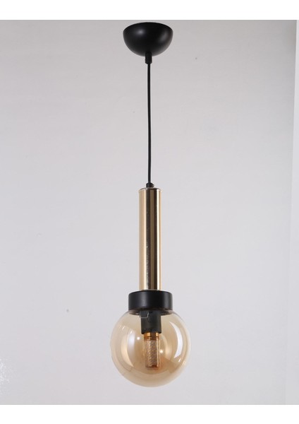 Şık Siyah ve Gold Kaplama Bal Camlı Modern Avize