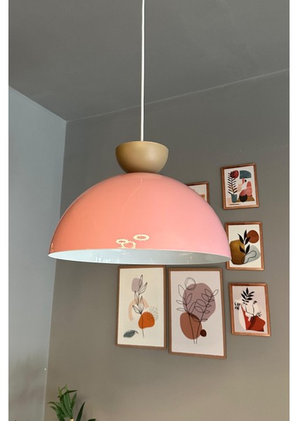 Şık Pembe Avize Bej Şapka Sarkan Aydınlatma Dekorasyon Parıltısı