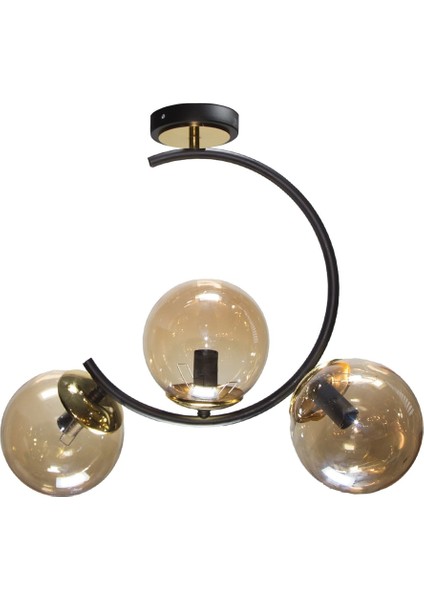 Şık Siyah 3 Bal Lambalı Modern Plafonyer Avize