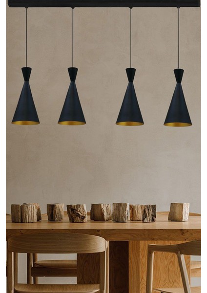 Şık Dörtlü Siyah Ince Sarkıt Avize, Modern Salon ve Mutfak Aydınlatması