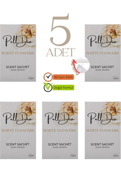 5'li White Flowers Ayakkabılık Dolap ve Çekmece Parfümlü Kese Kokusu Oda Koku Kesesi