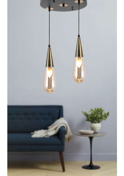 Eskitme 2'li Damla Modeli Yuvarlak Avize, Şık ve Modern Tasarım