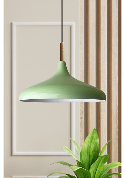 Mint Yeşil Ahşap Sarkıt Avize, Modern Salon ve Mutfak Aydınlatması