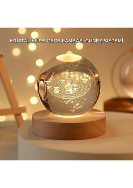 USB Bağlantılı Işıklı Kristal Küre Modern Ahşap Tabanlı Dekor