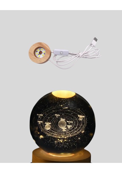 USB Bağlantılı Işıklı Kristal Küre Modern Ahşap Tabanlı Dekor indirimleri