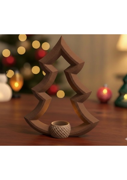 Yılbaşı Ağacı Tealight Mum Tutucu (2'li Set) | 18 cm ve 14 cm | LED Mum Hediyeli | 3D Baskı Dekor fiyatları