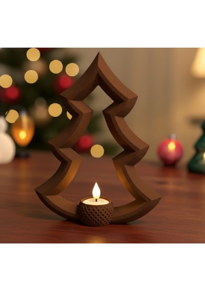 Yılbaşı Ağacı Tealight Mum Tutucu (2'li Set) | 18 cm ve 14 cm | LED Mum Hediyeli | 3D Baskı Dekor modelleri