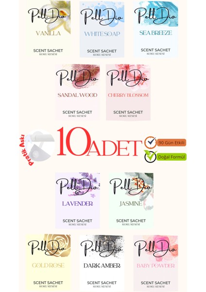 10'lu Karışık Ayakkabılık Dolap ve Çekmece Parfümlü Kese Kokusu Oda Koku Kesesi