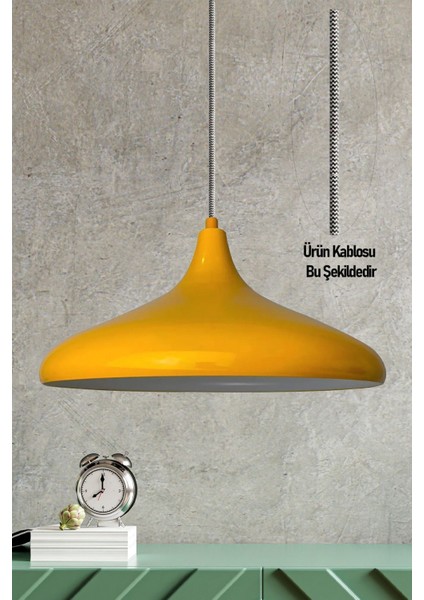 Sarı Alüminyum Kablo Avize, 35 cm Rustik Sarkıt, Mutfak ve Cafe Aydınlatması