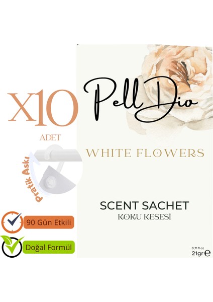 10'lu White Flowers Ayakkabılık Dolap ve Çekmece Parfümlü Kese Kokusu Oda Koku Kesesi