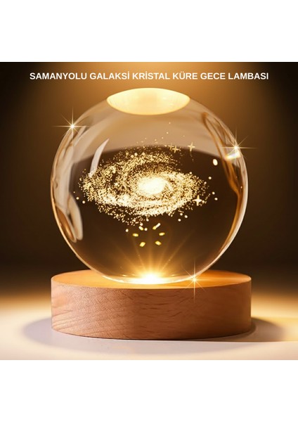 USB Bağlantılı Samanyolu Galaksi Küre Ahşap Standlı 3D Işıklı Dekor Lambası