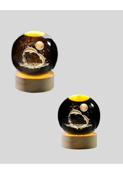3D Yunus Desenli Kristal Küre Ahşap Tabanlı Işıklı Dekor Objesi fırsatları