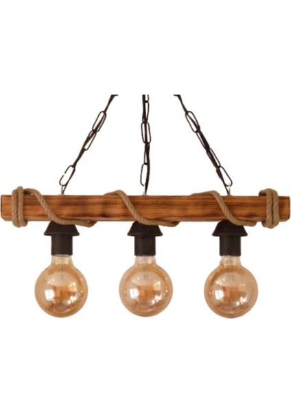 Rustik 3'lü Ahşap Avize, Nigrum Halatlı, Şık ve Modern Aydınlatma fiyatları