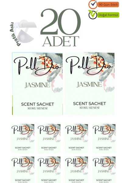 20'li Jasmine Ayakkabılık Dolap ve Çekmece Parfümlü Kese Kokusu Oda Koku Kesesi