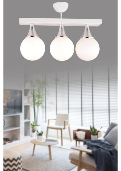 Modern Beyaz/krom Üçlü Dikdörtgen Cam Avize, Şık ve Zarif Tasarım