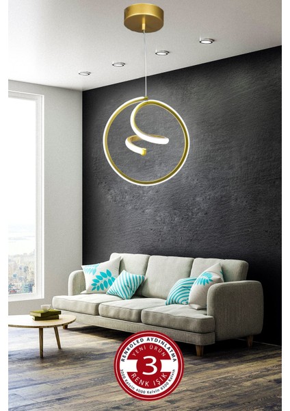 Modern 3 Renk Işıklı Sarkıt LED Avize, Gold Kasa, Antre ve Oda Için Şık Seçim