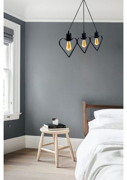 Şık 3'lü Kalp Sarkıt Avize, Siyah Metal Ferforje, Rustik Yatak Odası Tavan Lambası fiyatları