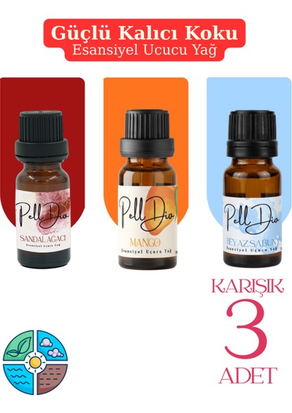 3'lü Esansiyel Uçucu Koku Yağı Buhurdanlık Yağı Difüzör Esansı Hobi Esans Ortam Oda 10ML-1