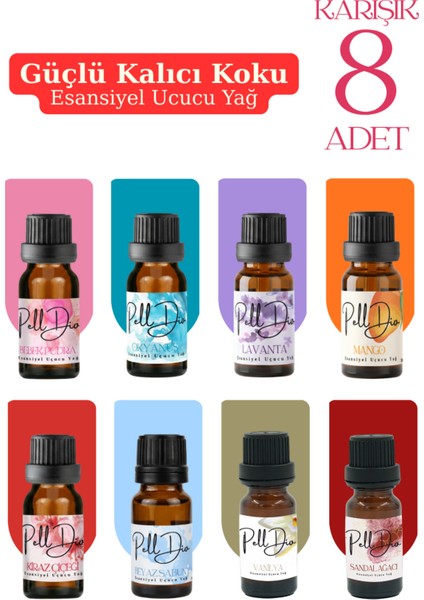 8'li Esansiyel Uçucu Koku Yağı Buhurdanlık Yağı Difüzör Esansı Hobi Esans Ortam Oda 10ML