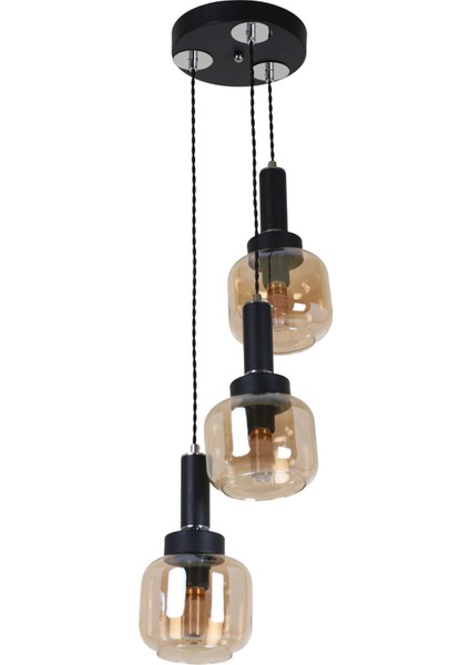 Modern Siyah Krom Bal Camlı 3'lü Sarkıt Avize Elegant Tasarım fiyatları