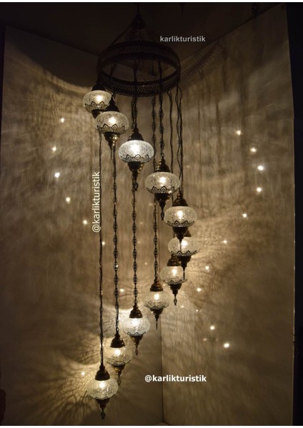 Şık 11'li Sarkıt Avize, Osmanlı Temalı Lazer Işlemeli Tavan Lambası