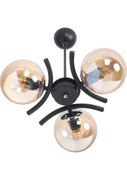 Şık Siyah Krom 3 Bal Camlı Modern Avize, Evinize Zarif Dokunuş