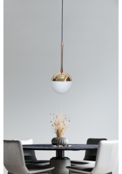 Şık Gold-Siyah Metal ve Beyaz Camlı Lüx Sarkıt Avize