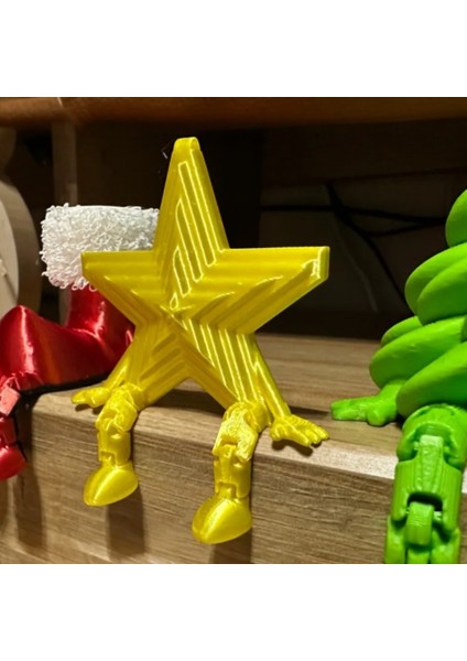 3D Baskı Yılbaşı Oturan Yıldız Figür Dekor Süsü - 4 Adet