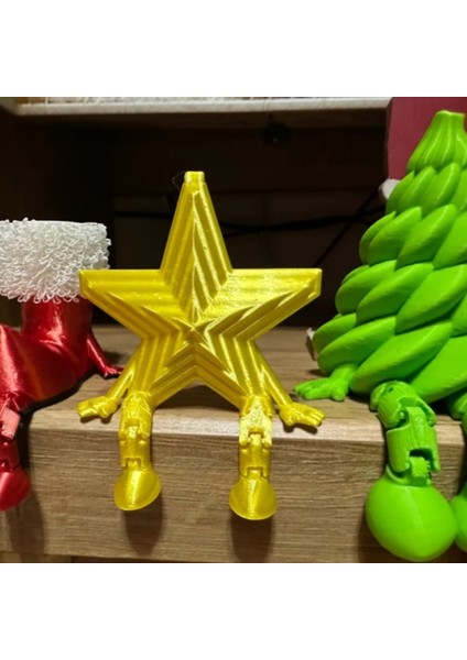 3D Baskı Yılbaşı Oturan Yıldız Figür Dekor Süsü - 4 Adet modelleri