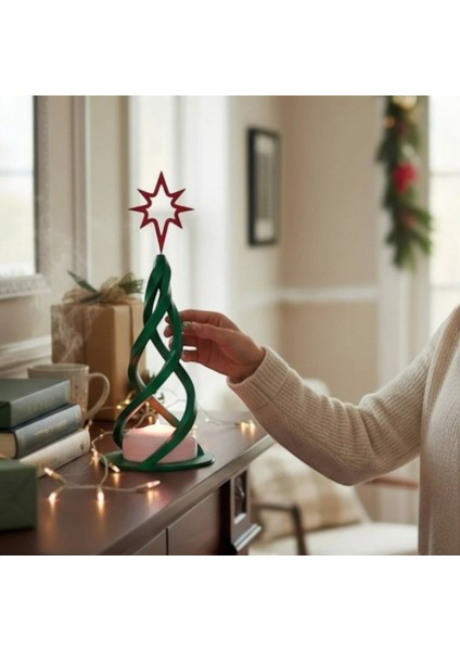 2'li Set: 3D Baskı Spiral Noel Ağacı Yılbaşı Dekorasyonu - Kırmızı Yıldızlı (26 cm Boy) fiyatları