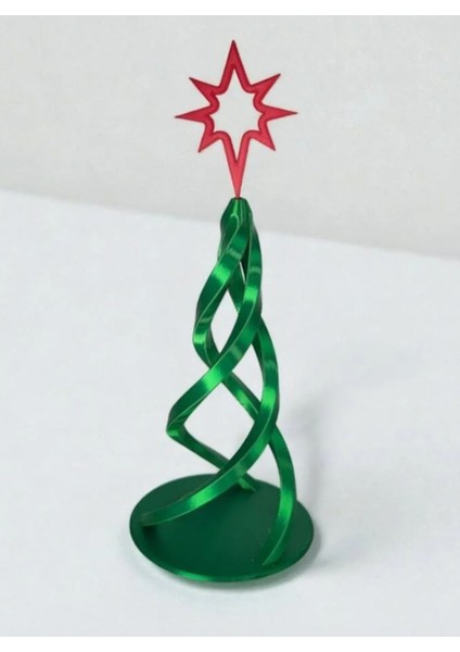 2'li Set: 3D Baskı Spiral Noel Ağacı Yılbaşı Dekorasyonu - Kırmızı Yıldızlı (26 cm Boy) modelleri