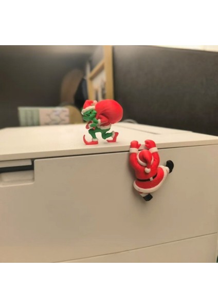 Tırmanan Noel Baba Figürü Yılbaşı Süsü - Raflar Için Özel Tasarım - 3'lü Set modelleri