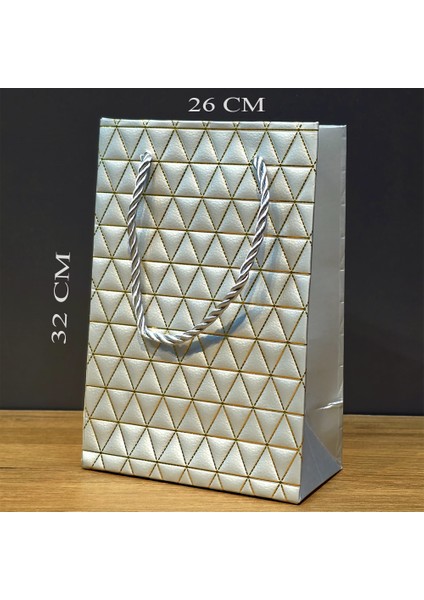 Büyük Boy Gümüş Ve Gold Desenli Karton Çanta